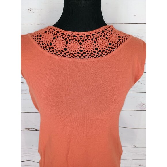 Kasper Womens Sleeveless Knit Top With Crochet‎ Detail In Coral Size L - Picture 6 of 6